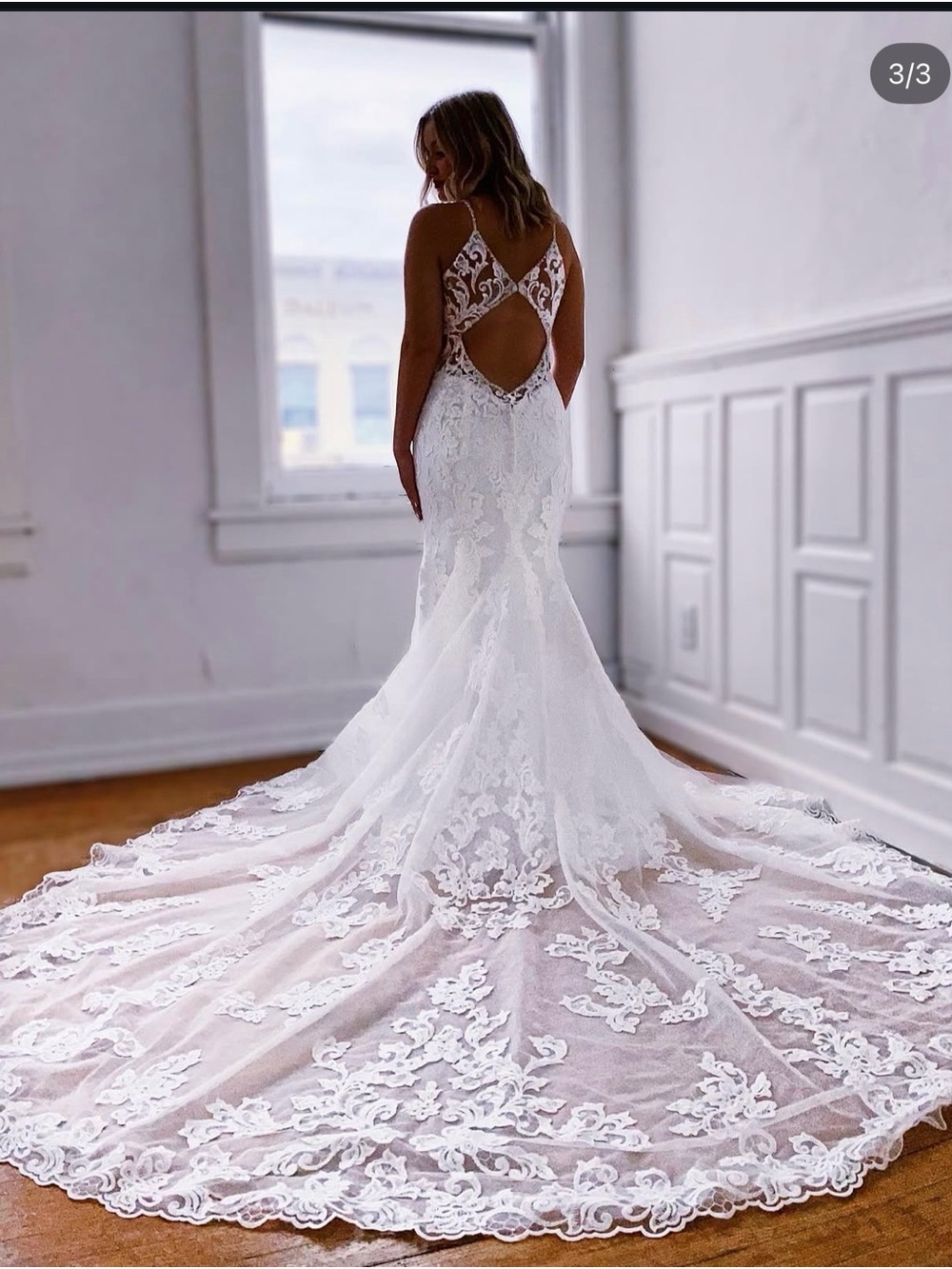 Mori Lee White Lace Bridal Gown with Beaded Trim